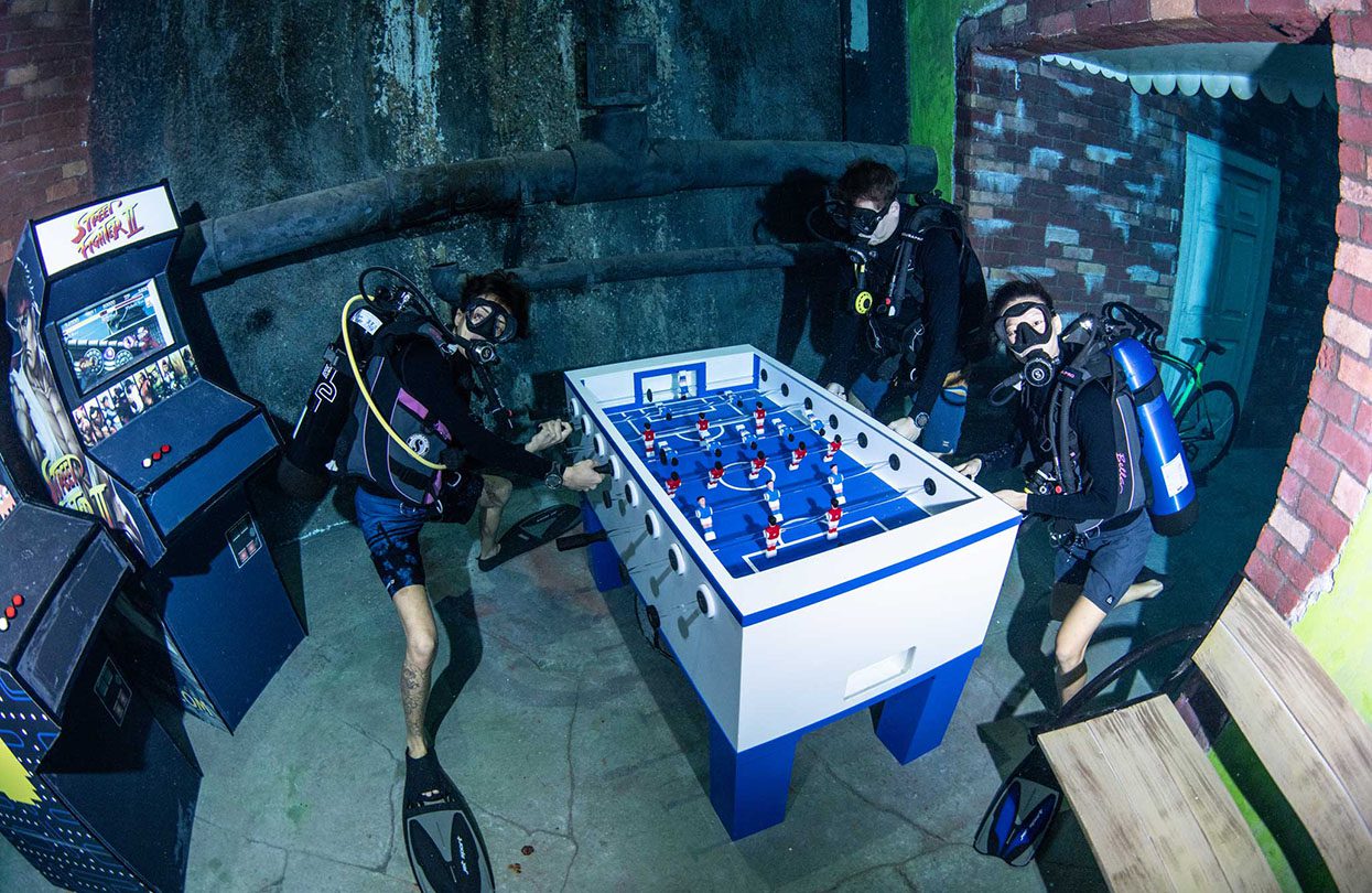 Playing Foosball in Deep Dive Dubai